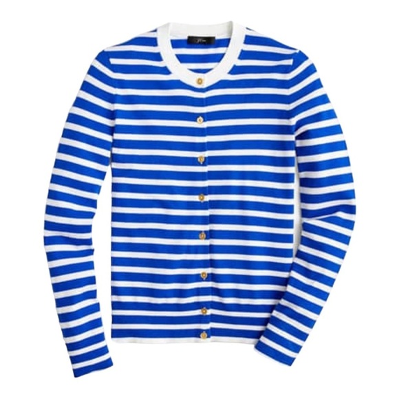 J. Crew Sweaters - J. Crew Black Label Jackie Gold Metal Button Blue White Stripe Cardigan M